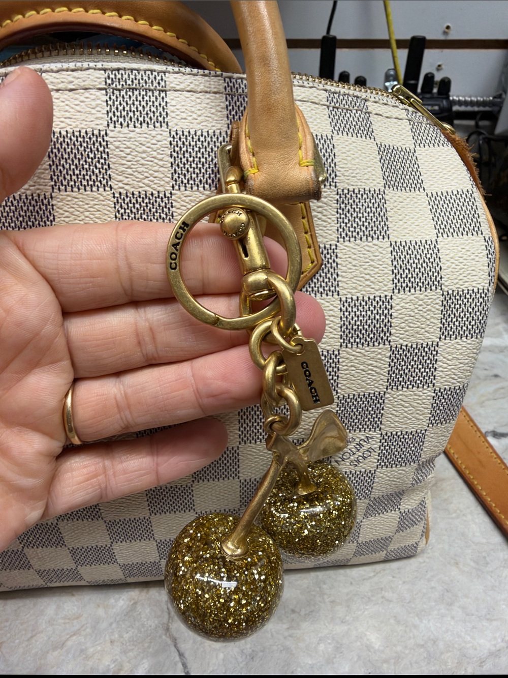 Authentic Coach Gold Glitter Resin Cherry Bag Charm / Keychain (Style 77840) - Picture 2 of 3
